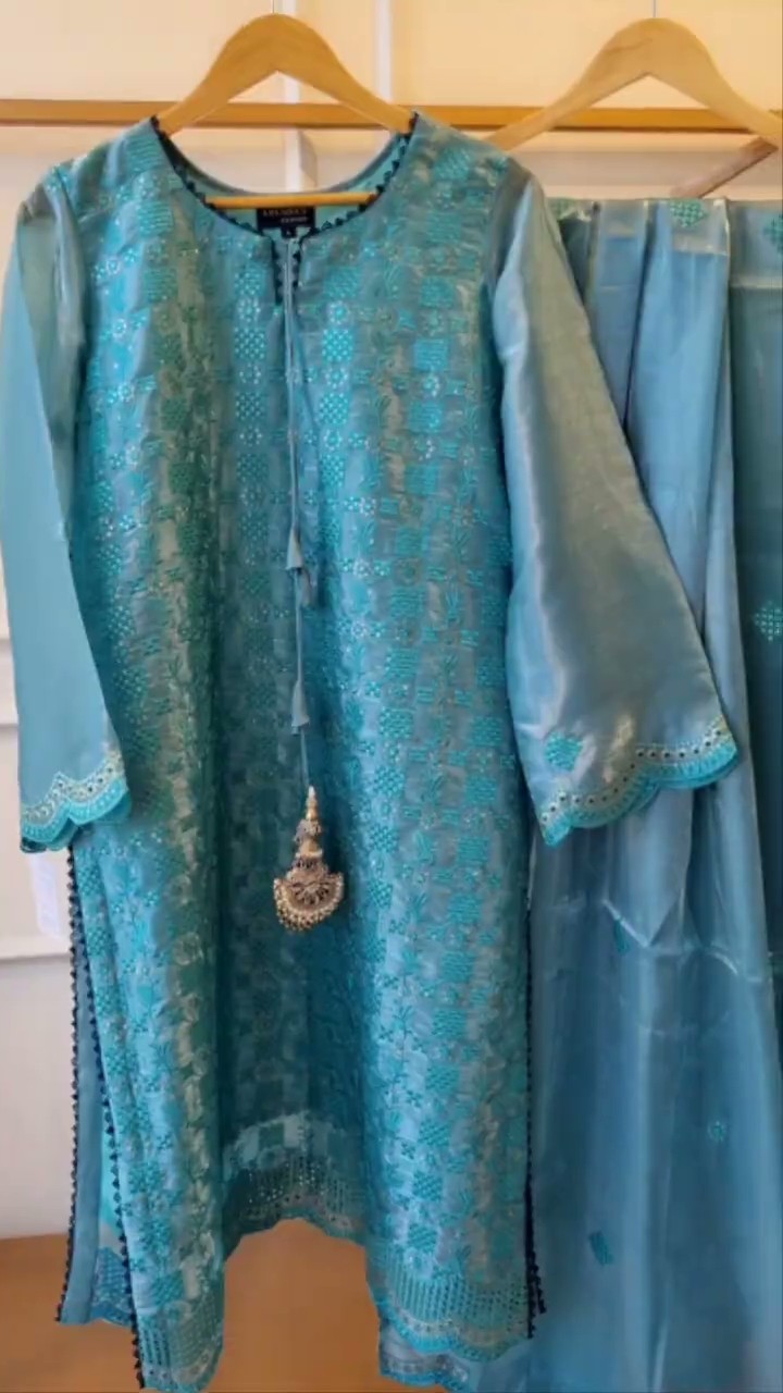 Aqua Mist Embroidered Suit - Image 3