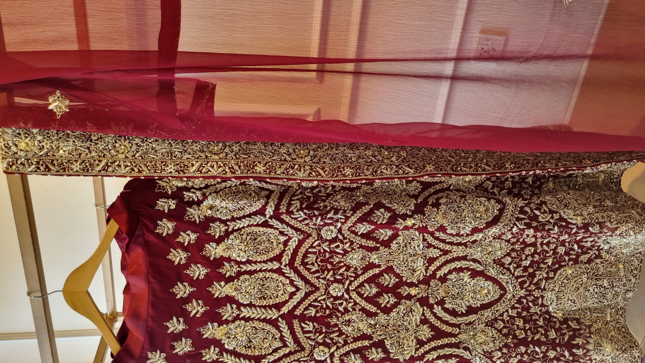 Crimson Royale Chiffon Bridal Lehenga Set - Image 3