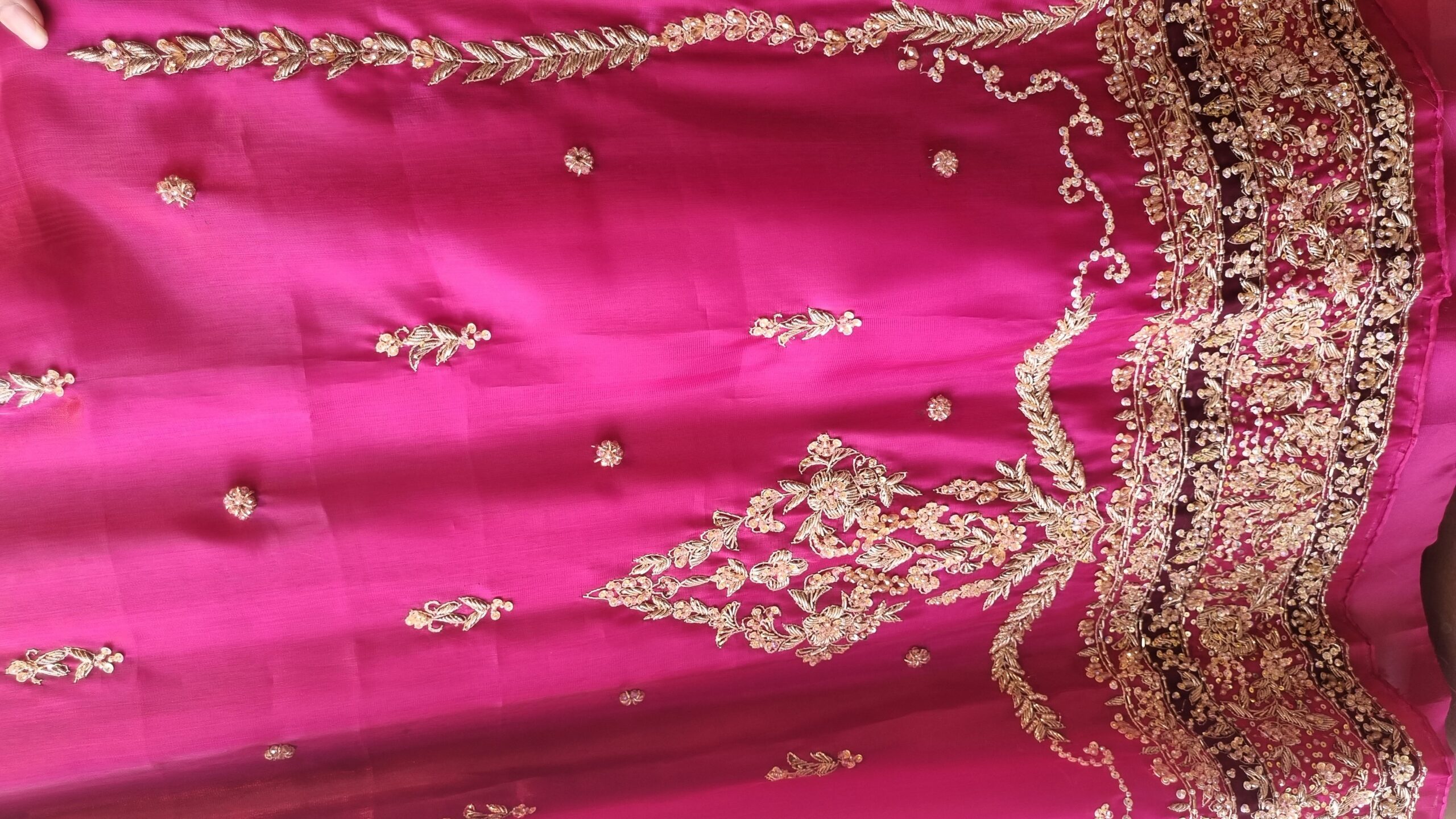 Fuchsia Pink Gold Embellished Silk Suit - Image 2