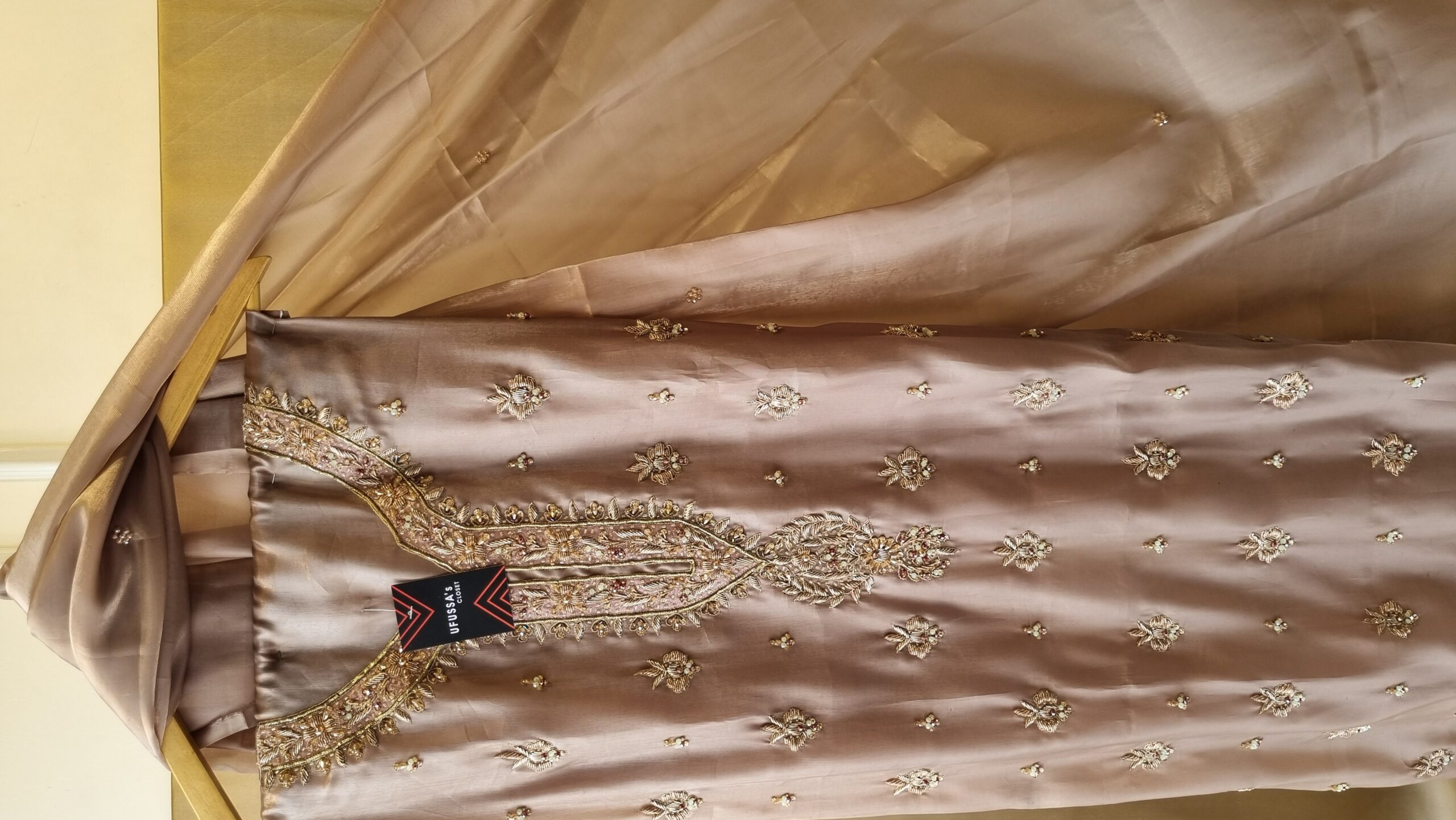 Gold Silk Hand Embellished Formal Suit - Image 2