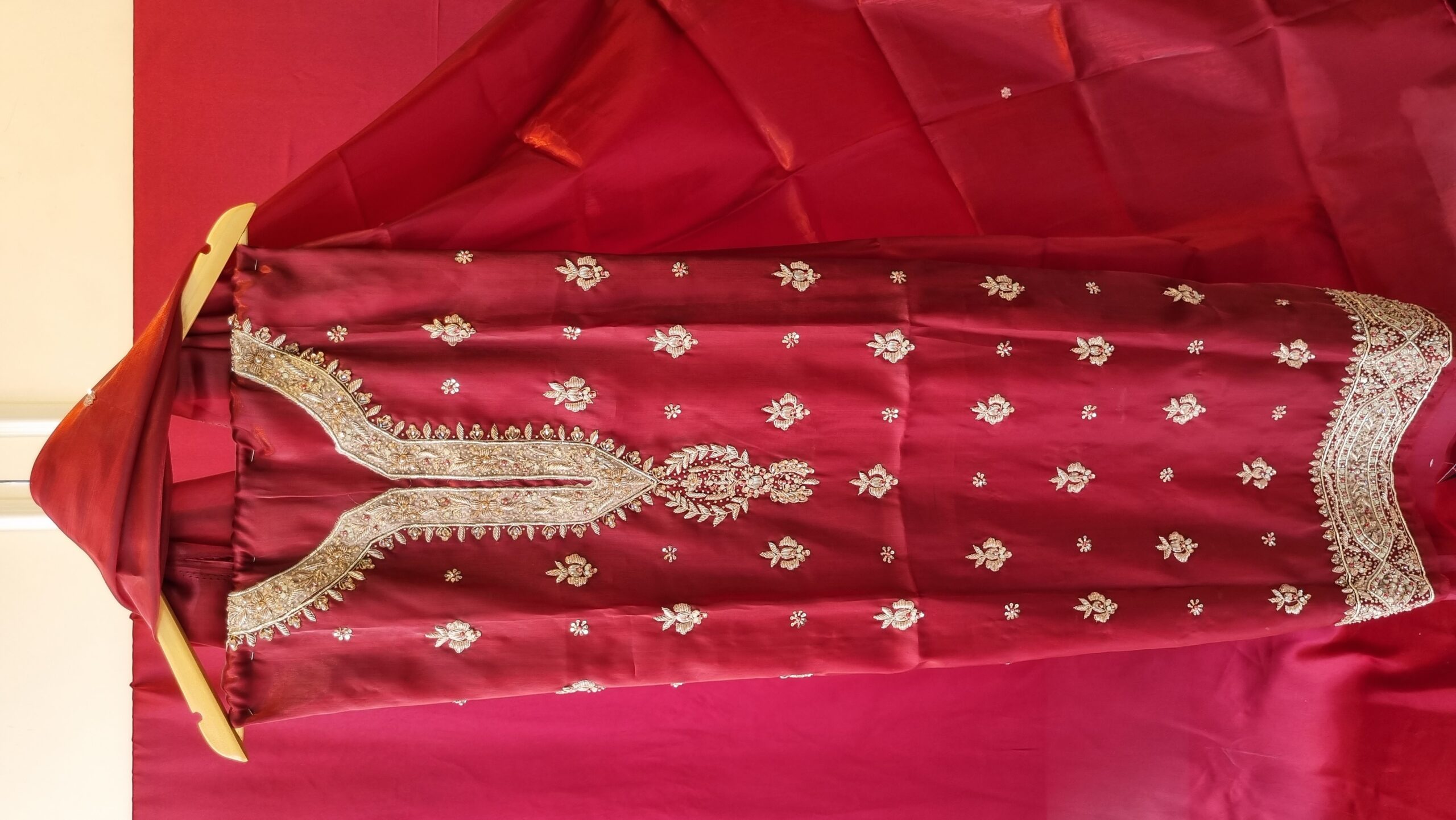 Maroon Silk Hand Embellished Formal Suit