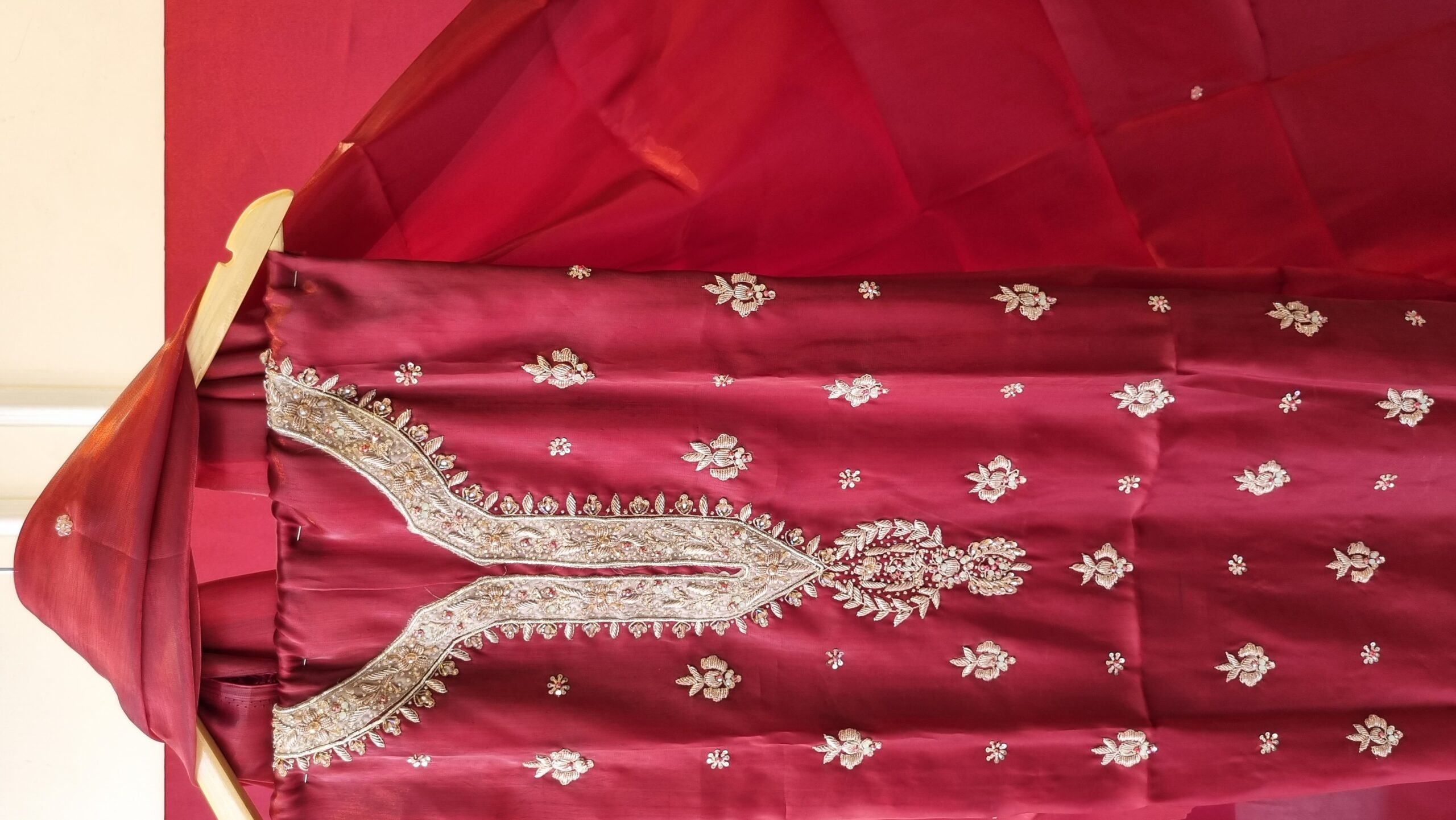 Maroon Silk Hand Embellished Formal Suit - Image 2