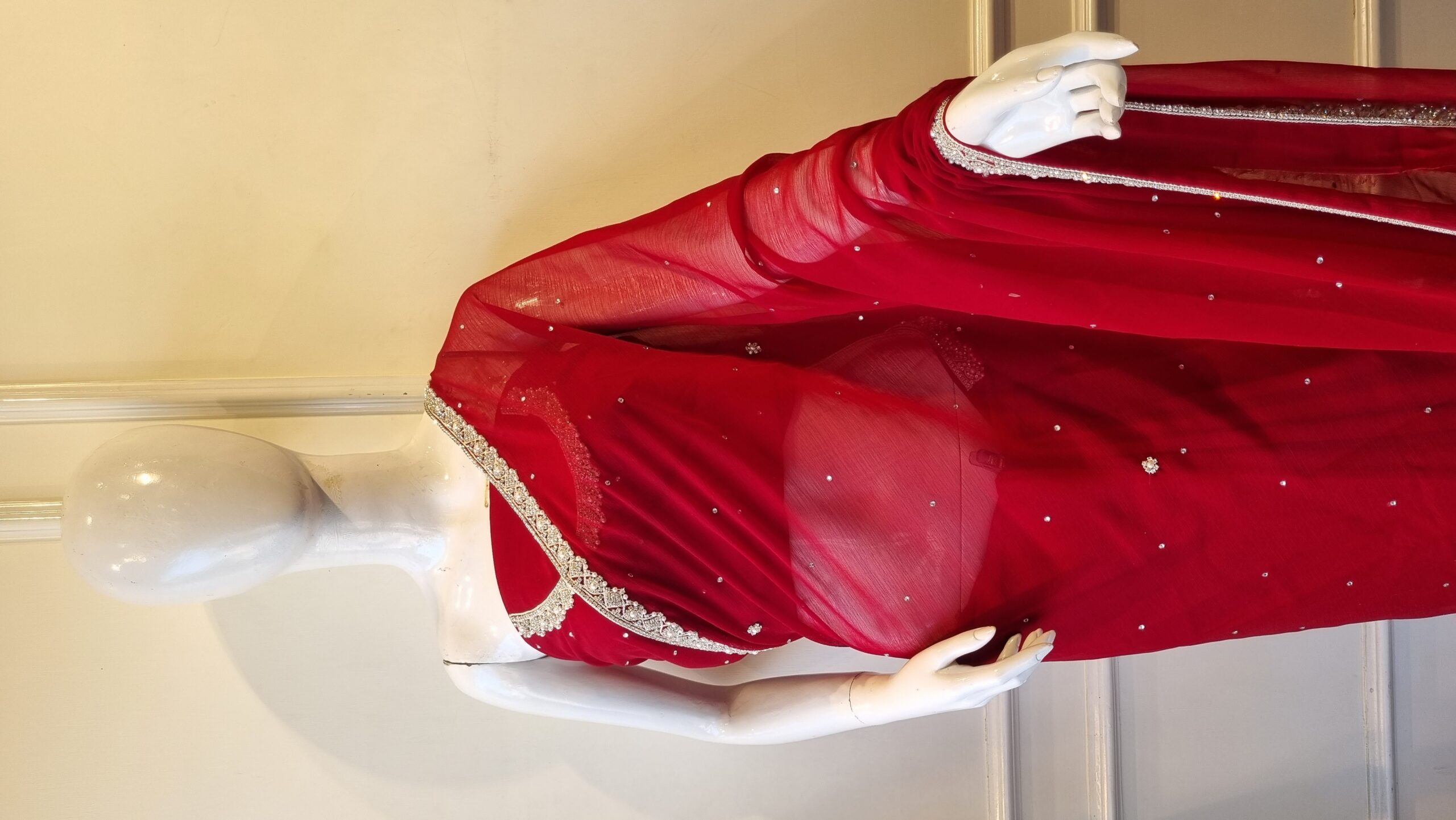 Ruby Red Crystal Saree - Image 3