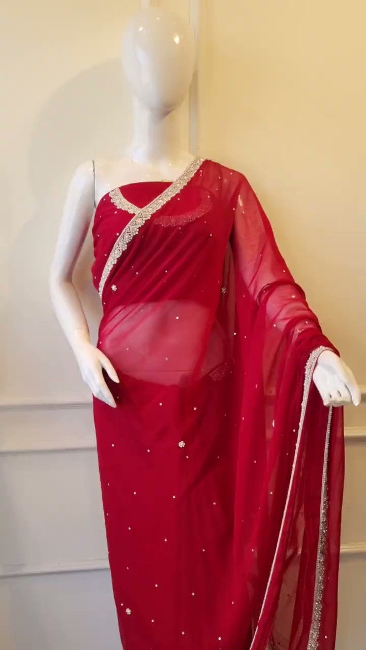 Ruby Red Crystal Saree - Image 4