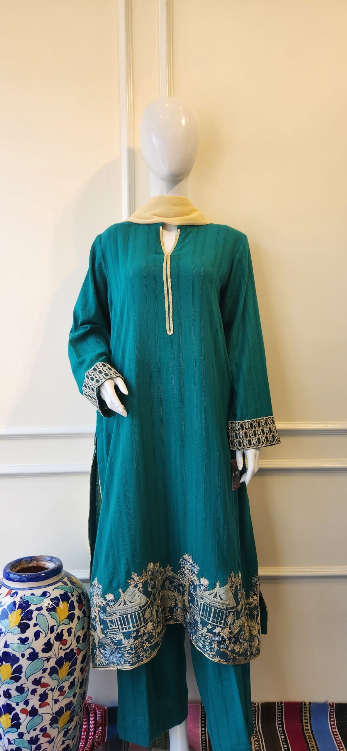 Teal Heritage Embroidered Suit - Image 3