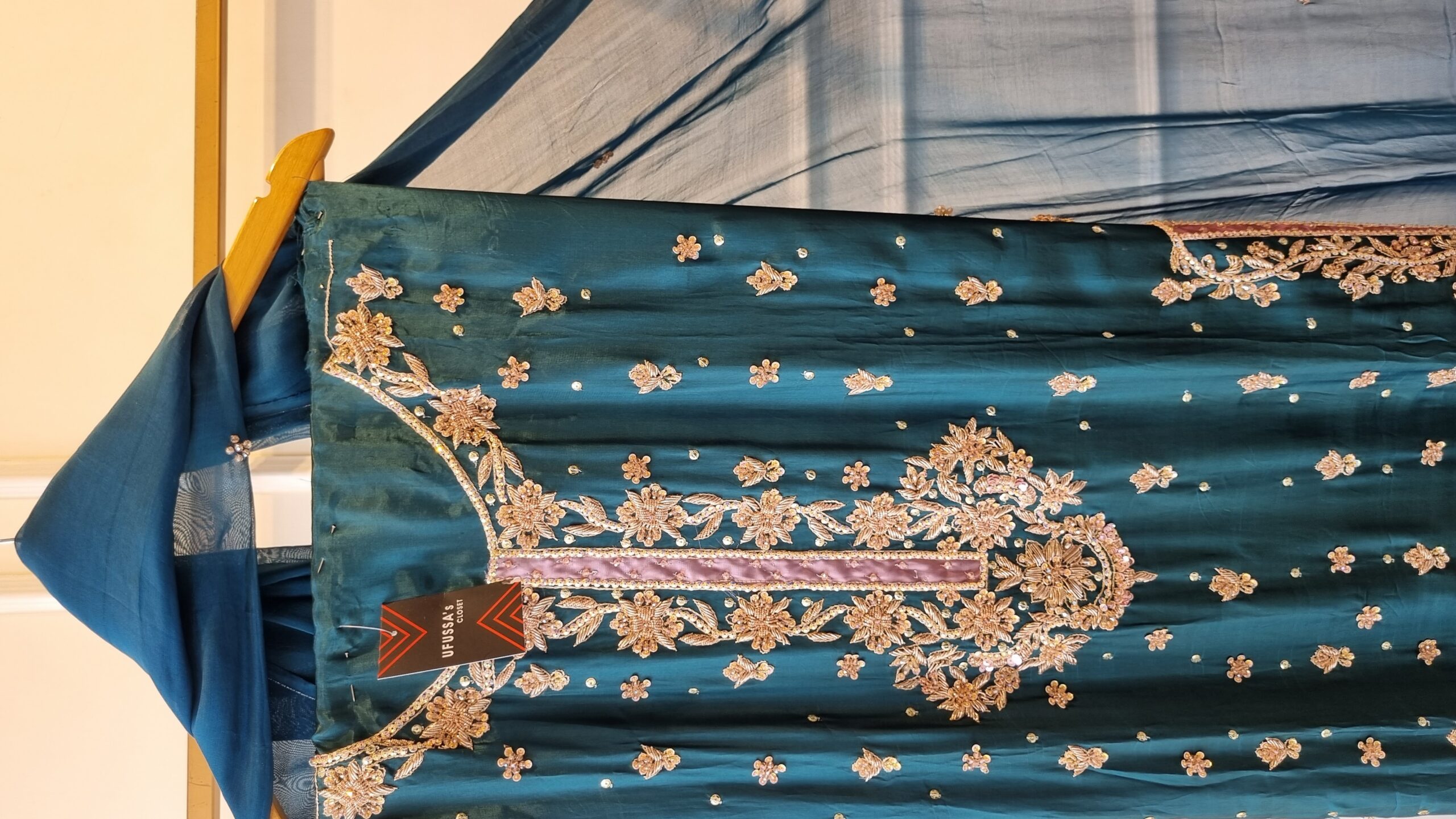 Teal Bloom Embroidered Silk Suit - Image 2