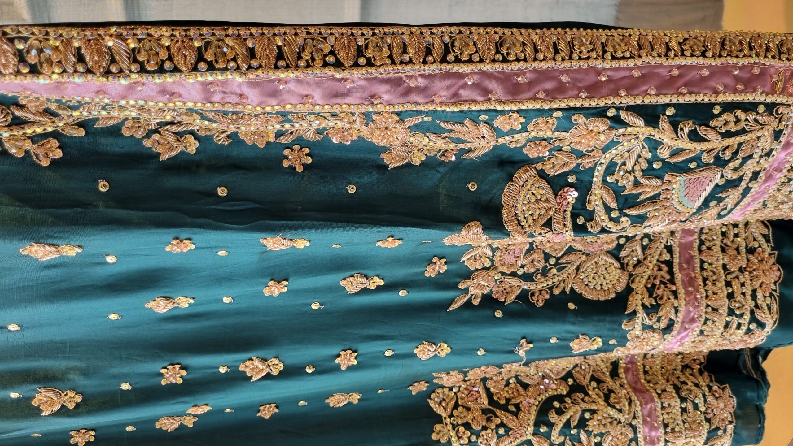 Teal Bloom Embroidered Silk Suit - Image 3