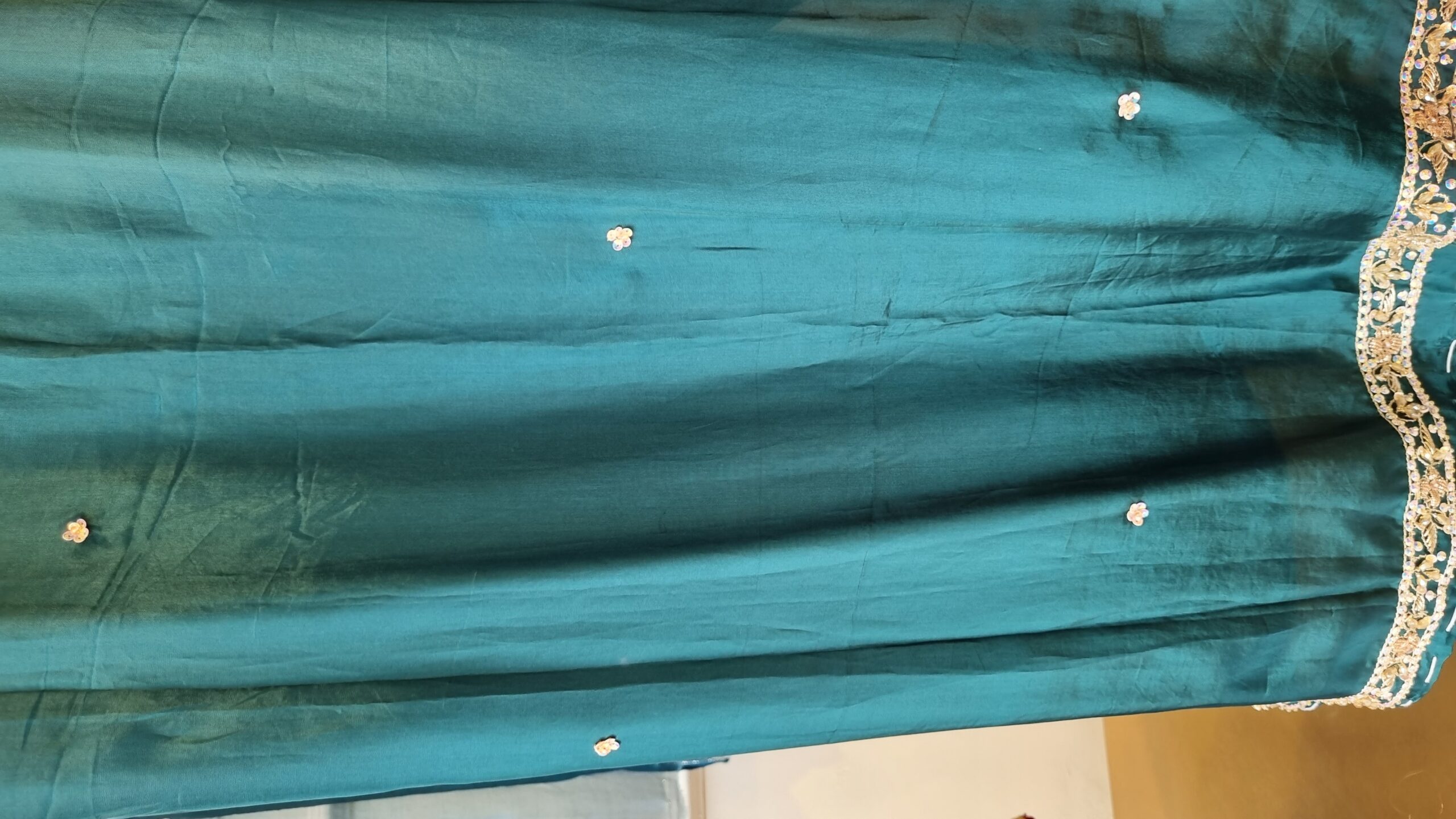 Teal Bloom Embroidered Silk Suit - Image 5