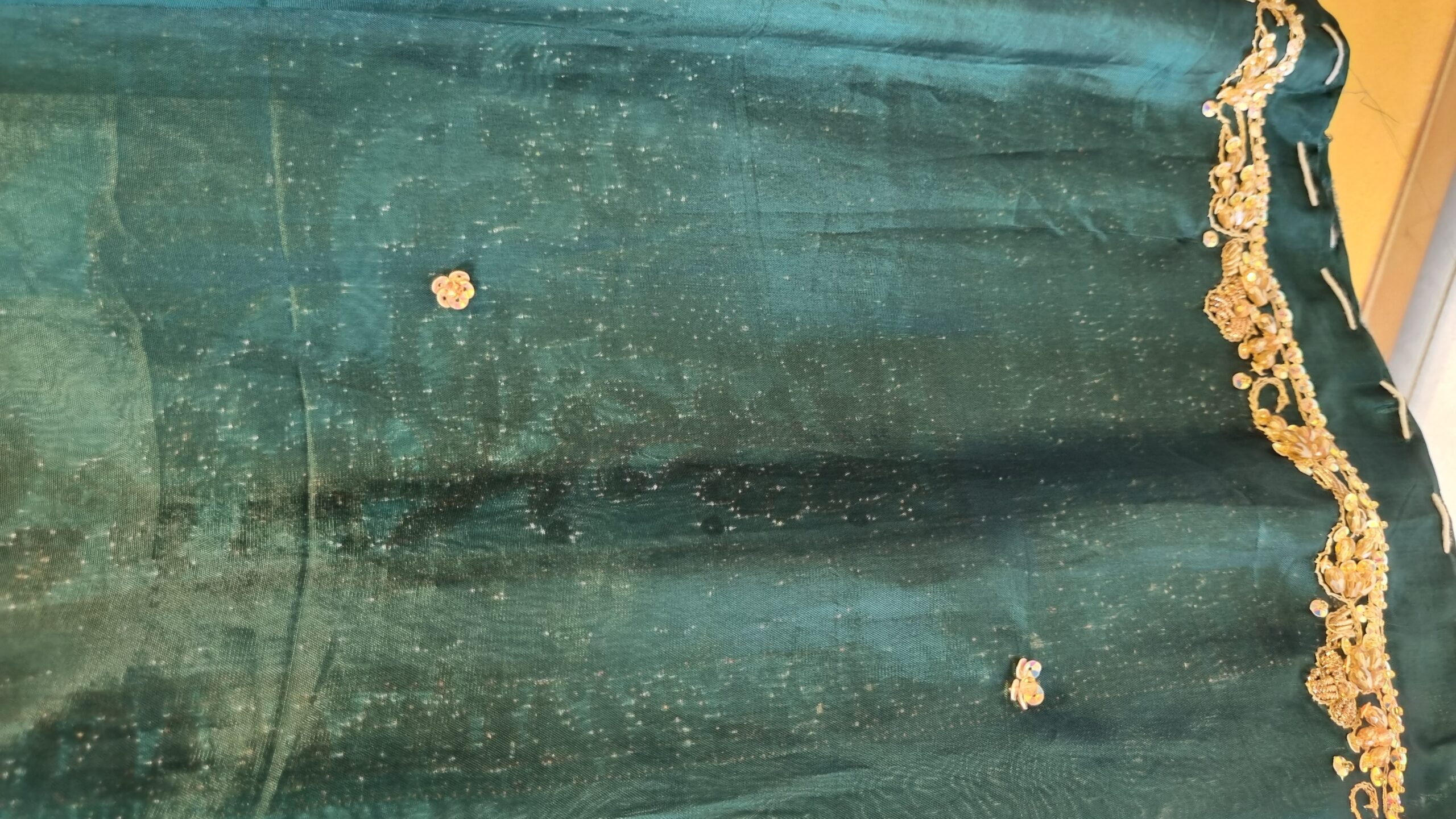 Teal Bloom Embroidered Silk Suit - Image 7