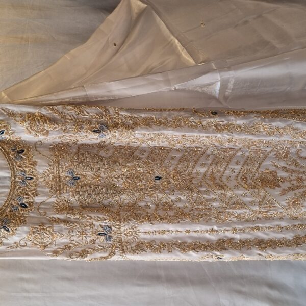 Grey Gold Embellished Silk Suit
