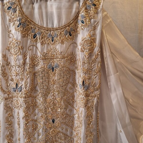 Grey Gold Embellished Silk Suit