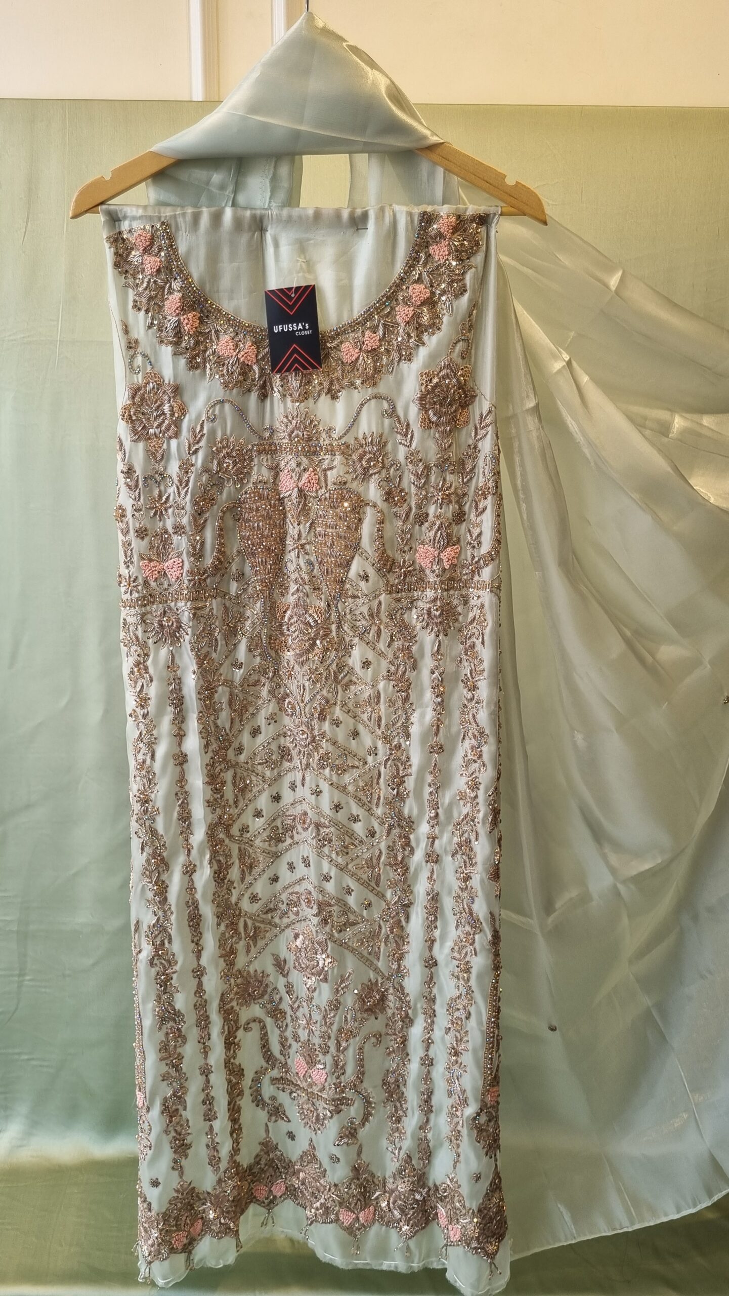 Blush Mint Embellished Silk Suit