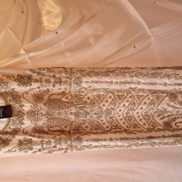 Blush Pink Gold Embellished Silk Suit