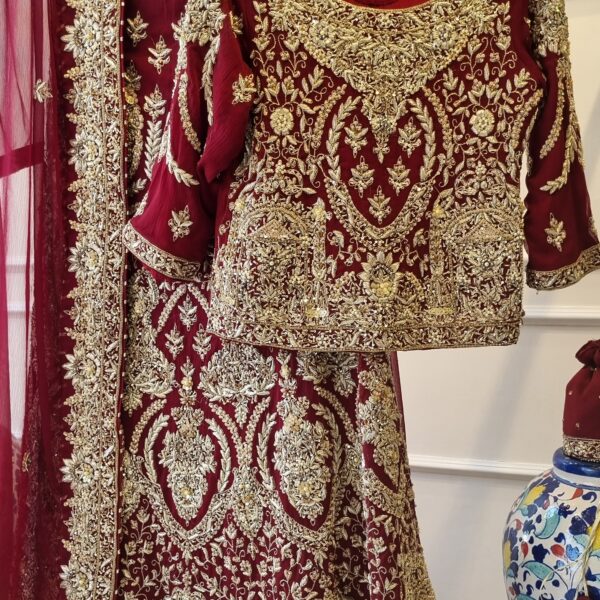 Crimson Royale Chiffon Bridal Lehenga Set
