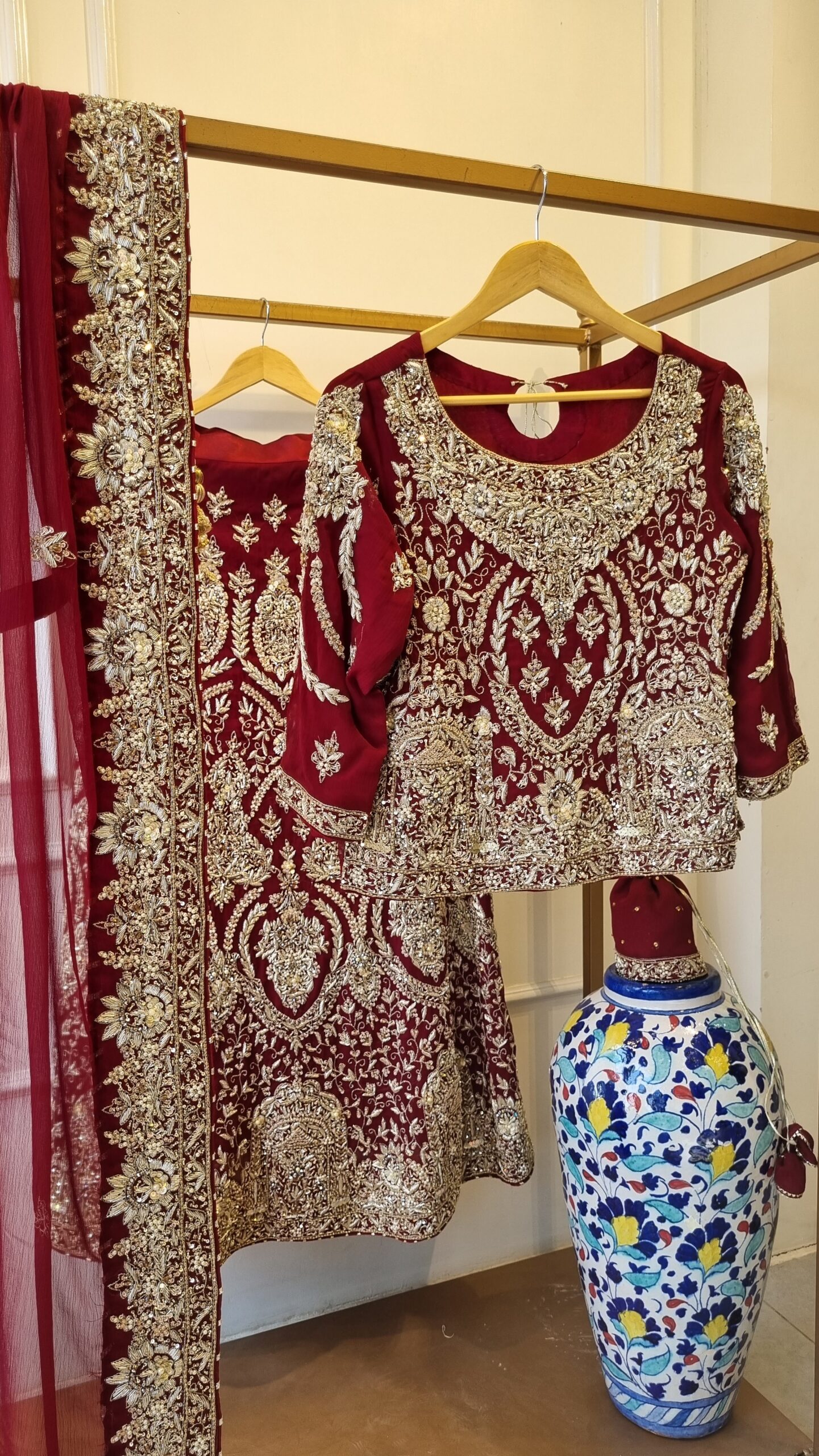Crimson Royale Chiffon Bridal Lehenga Set