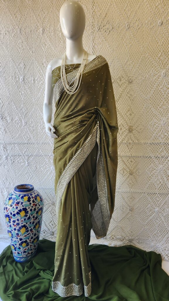 Emerald Stone Embellished Saree