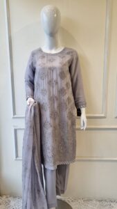 Grey Bloom Chiffon Suit (SALE)