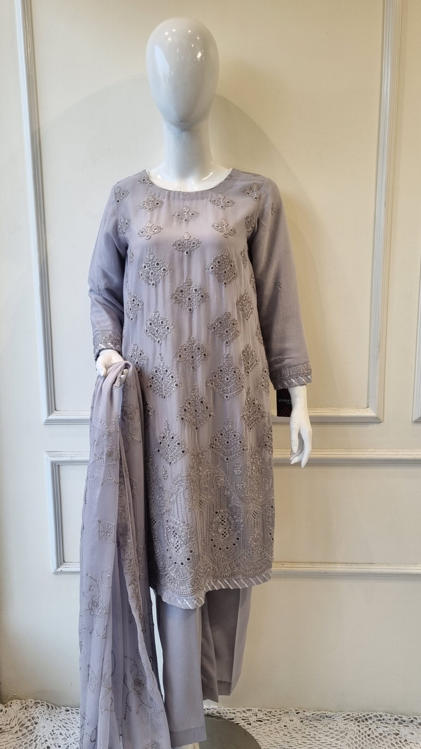 Grey Bloom Chiffon Suit (SALE)
