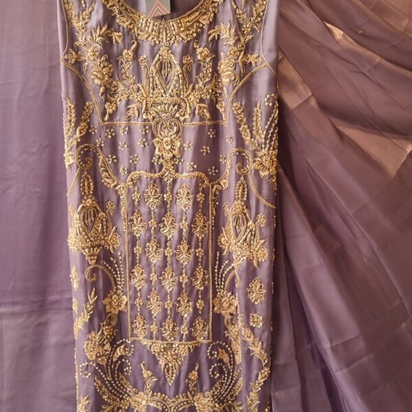 Lavender Gold Embellished Silk Suit
