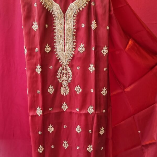 Maroon Silk Hand Embellished Formal Suit