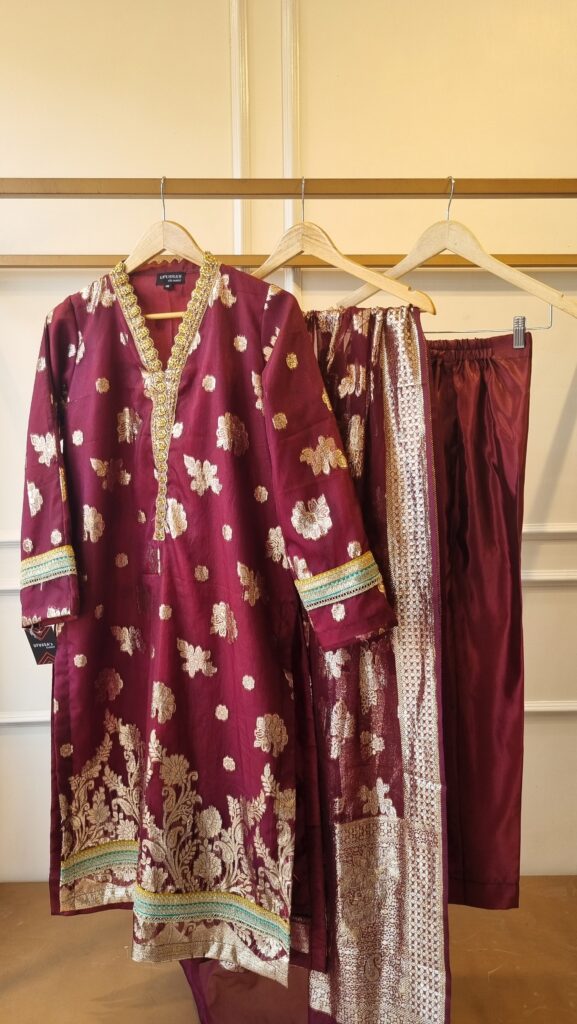 Maroon Gold Banarsi Suit
