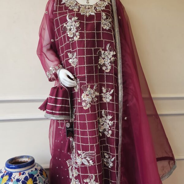 Plum Silver Embellished Organza Lehenga Set (SALE)