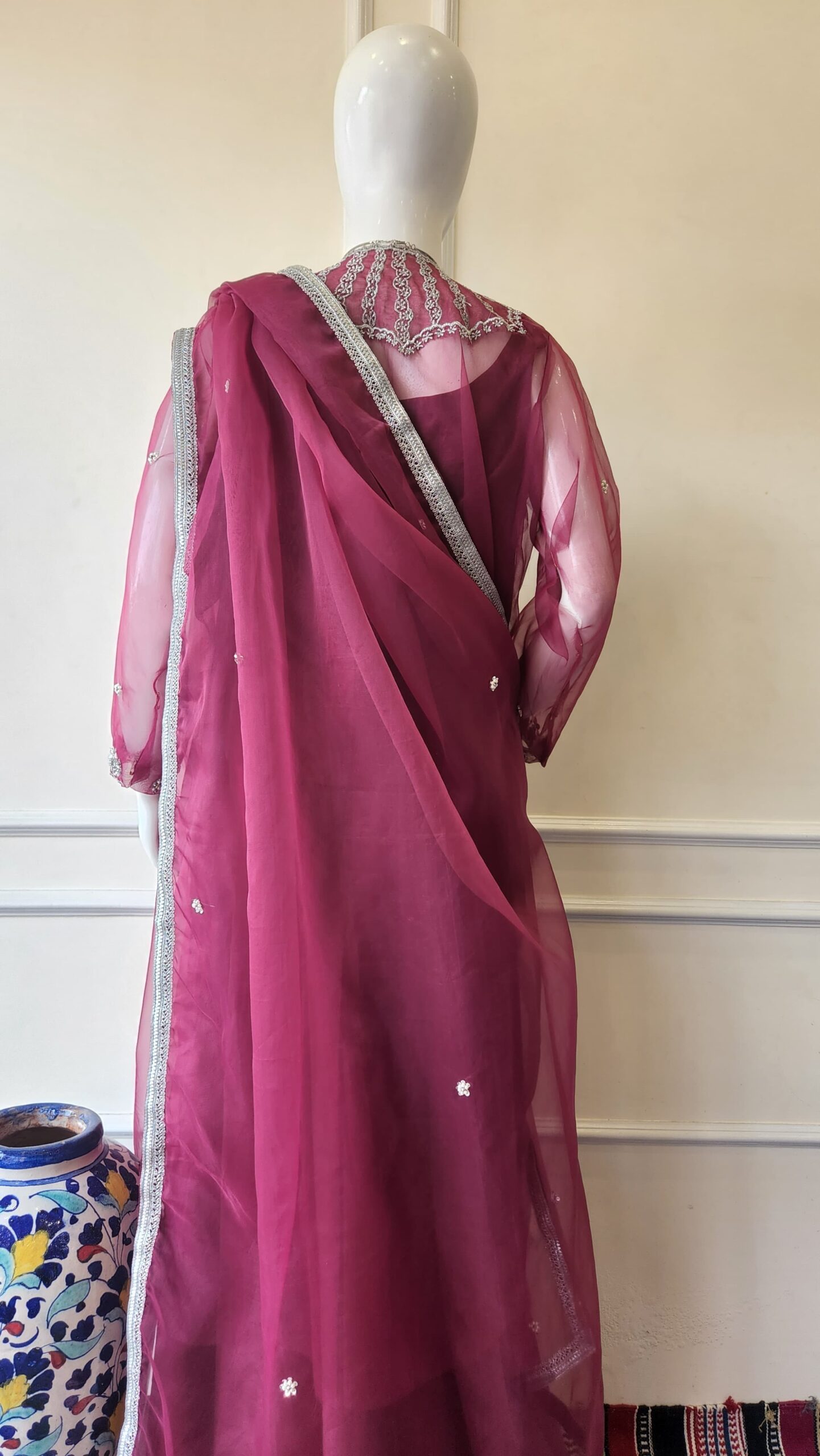 Plum Silver Embellished Organza Lehenga Set (SALE)