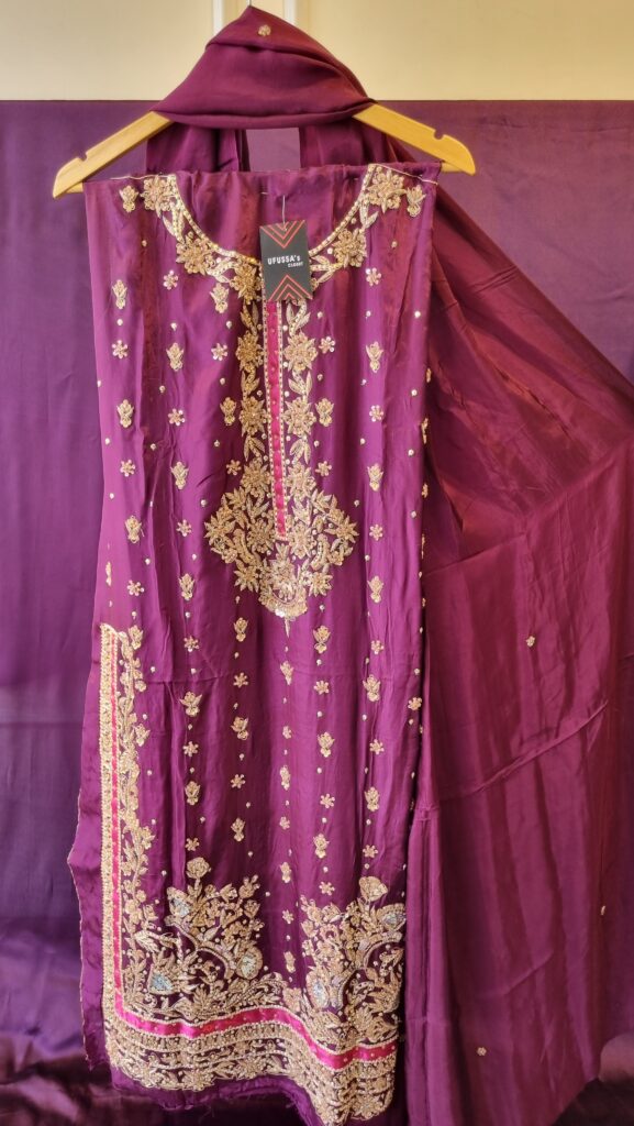 Purple Bloom embroidered Silk Suit