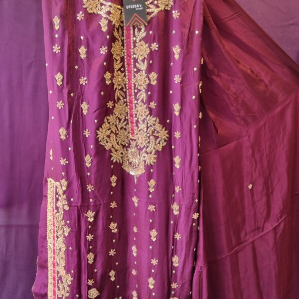 Purple Bloom embroidered Silk Suit