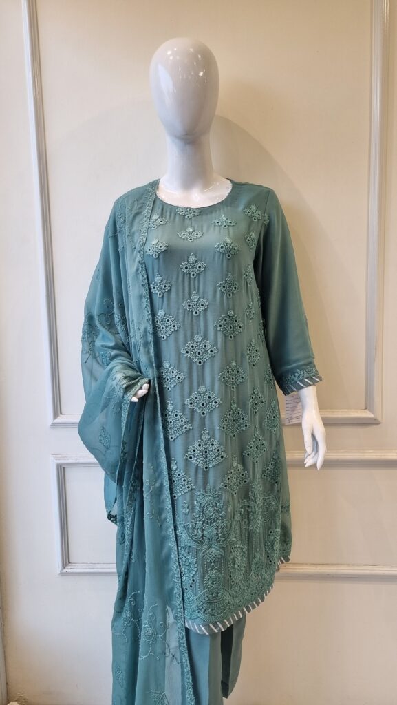 Sea Green Bloom Chiffon Suit