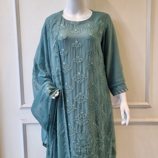 Sea Green Bloom Chiffon Suit