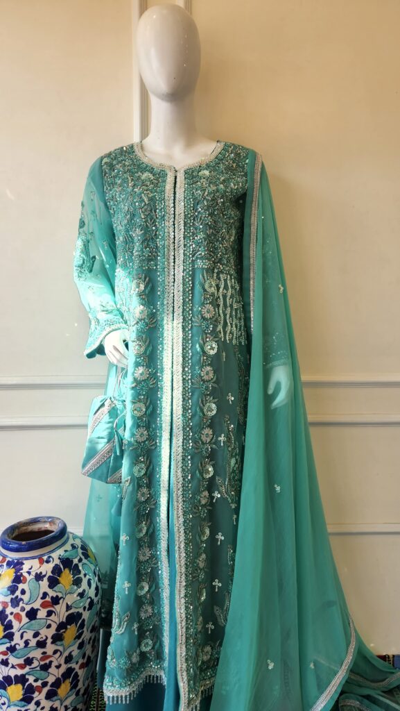 Sea Green Royale Front Open Jacket Set (SALE)