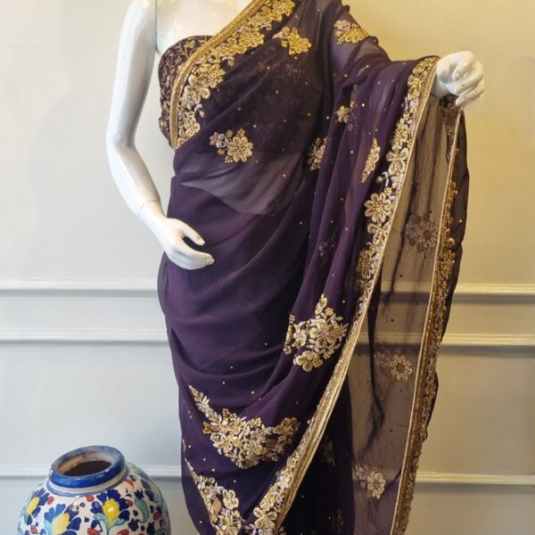 Royal Plum Embellished Saree