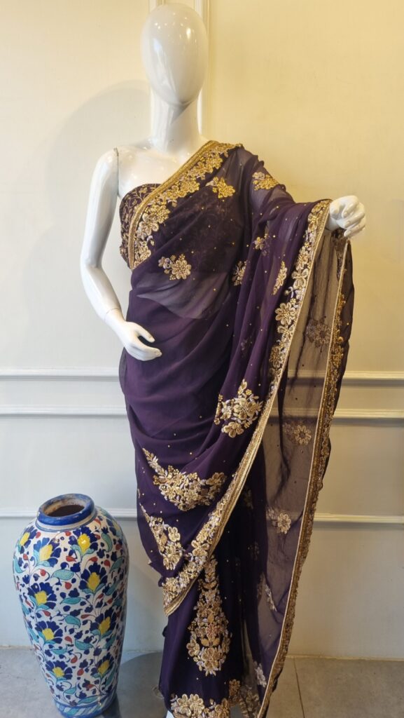 Royal Plum Embellished Saree