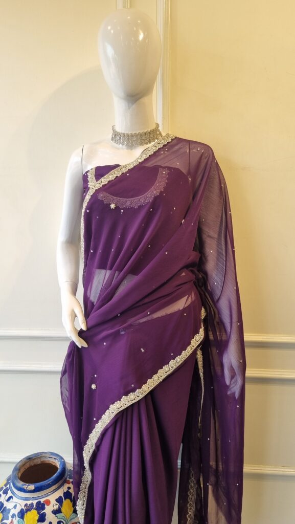 Royal Plum Crystal Saree
