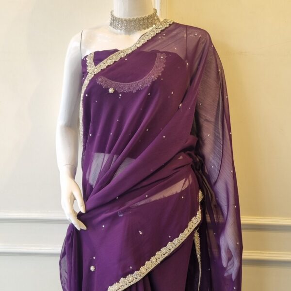 Royal Plum Crystal Saree