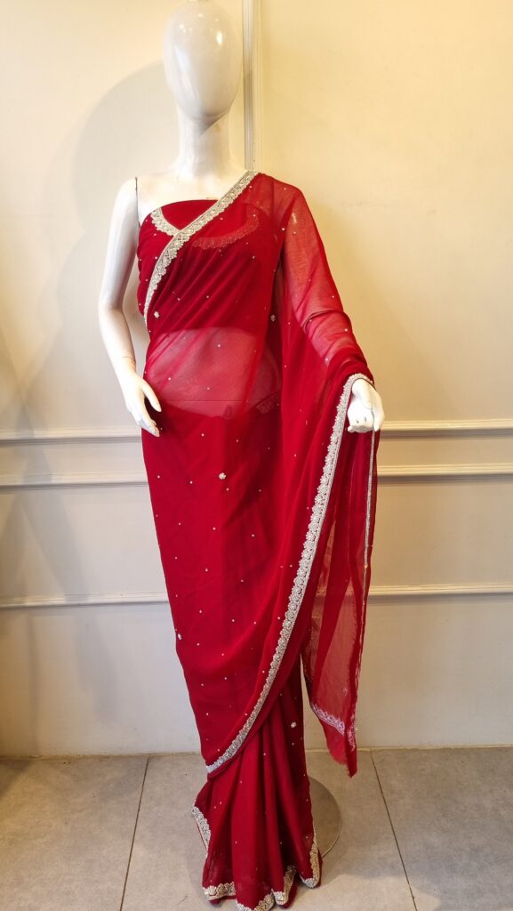 Ruby Red Crystal Saree
