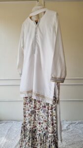 White Bloom Lawn Gharara Set