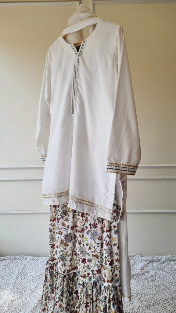 White Bloom Lawn Gharara Set